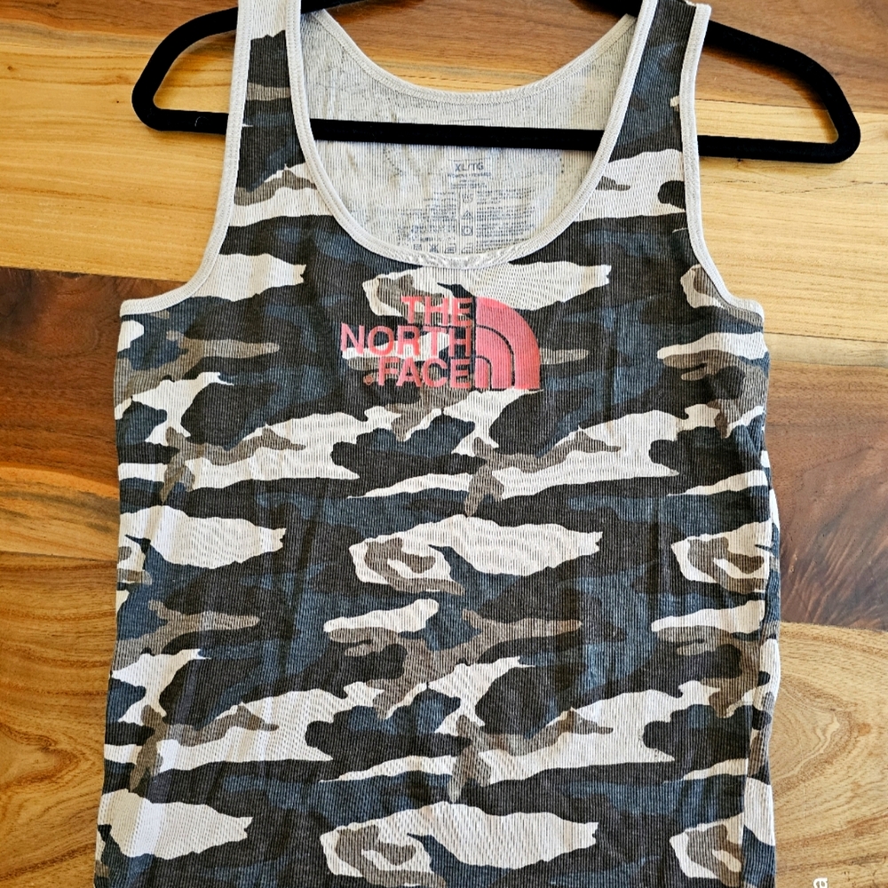 The North Face Tank Top Womens X-Large White Green Pink Logo Camo 
